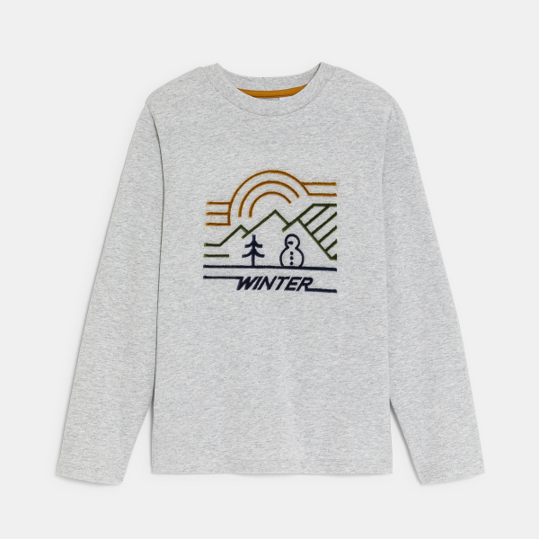 تيشيرت مزين برسمة باللون الرمادي للأولاد